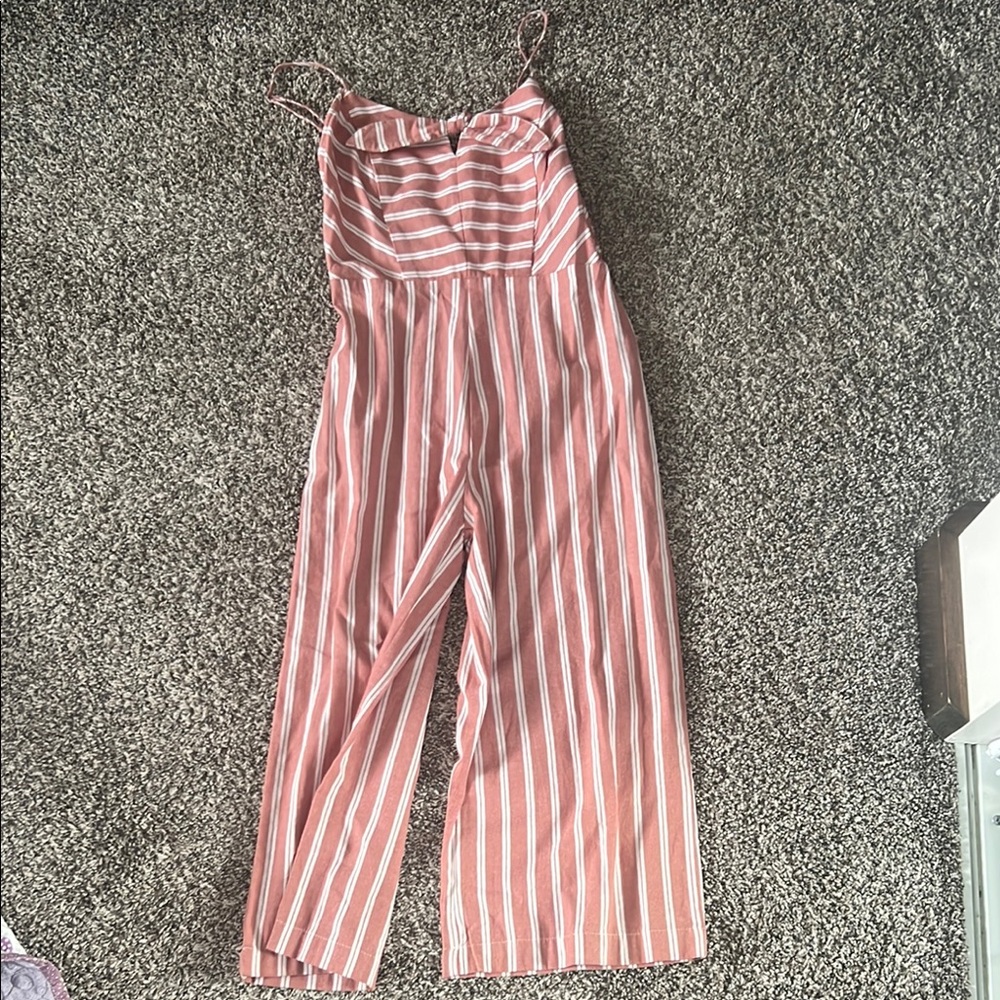 Derek Heart Pink and White Striped Jumpsuit